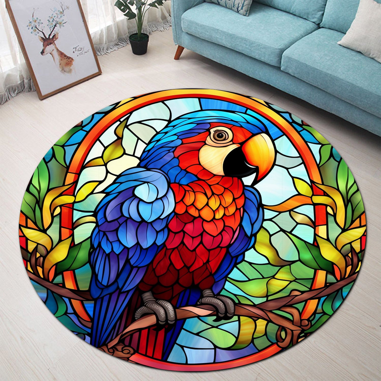 Parrot Color Stained Glass Round Rug
