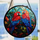 Parrot Couple  Round Stained Glass Window Hanging Panel Suncatcher