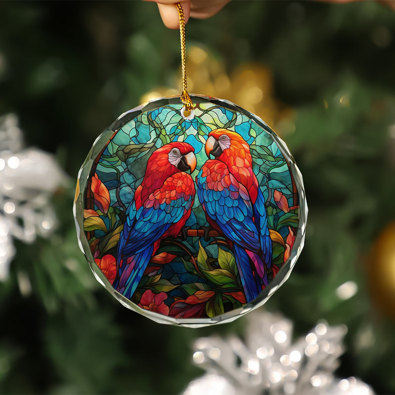 Parrot Couple Stained Glass Ornament