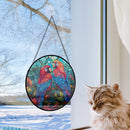 Parrot Couple  Round Stained Glass Window Hanging Panel Suncatcher