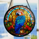 Parrot Flower Round Stained Glass Window Hanging Panel Suncatcher
