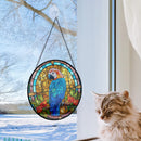 Parrot Flower Round Stained Glass Window Hanging Panel Suncatcher