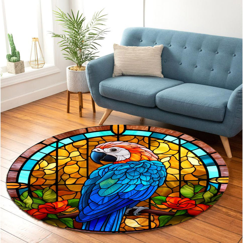Parrot Stained Glass Round Rug