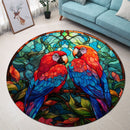 Parrot Couple Stained Glass Round Rug
