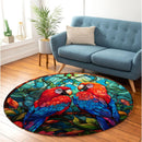 Parrot Couple Stained Glass Round Rug