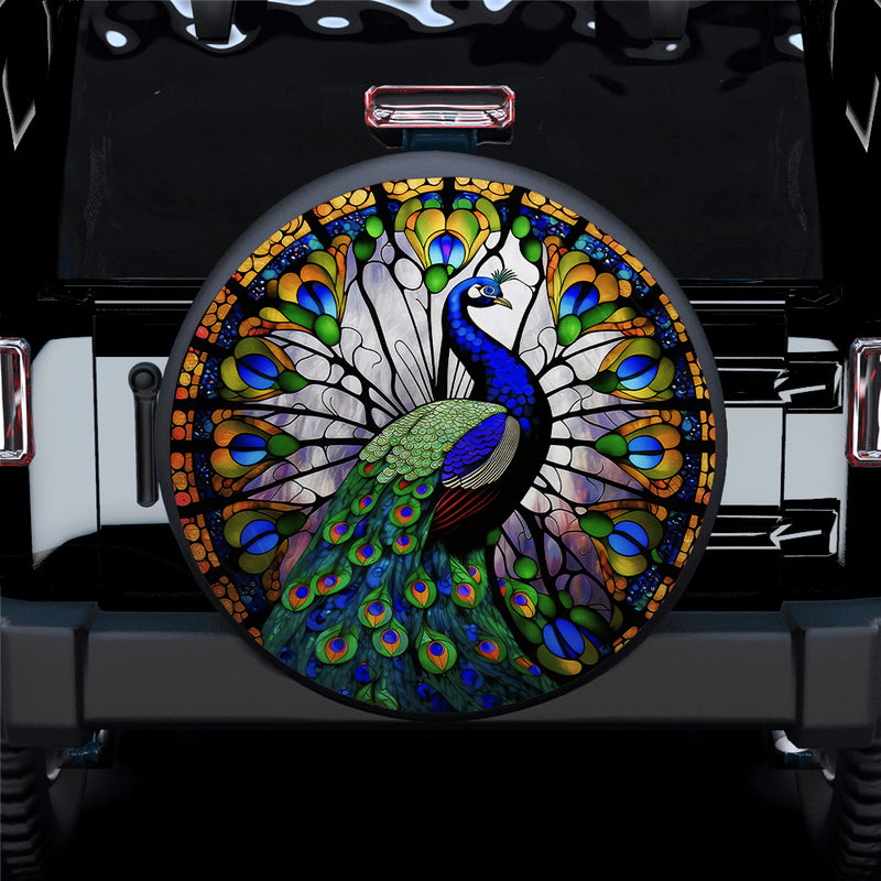 Peacock Stained Glass Car Spare Tire Cover