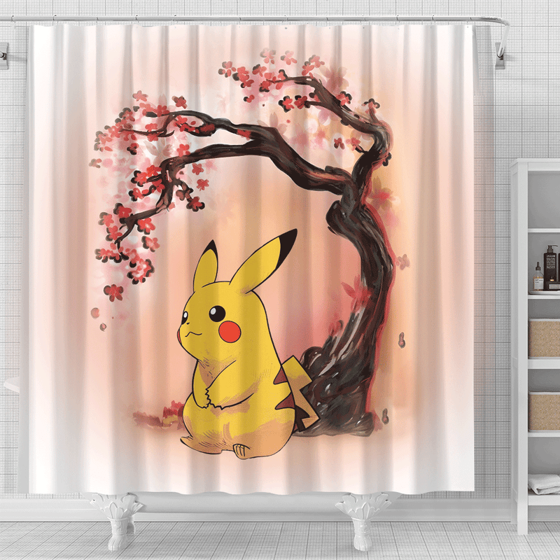 Pikachu Pokemon Japan Cherry Blossom Japan Shower Curtain
