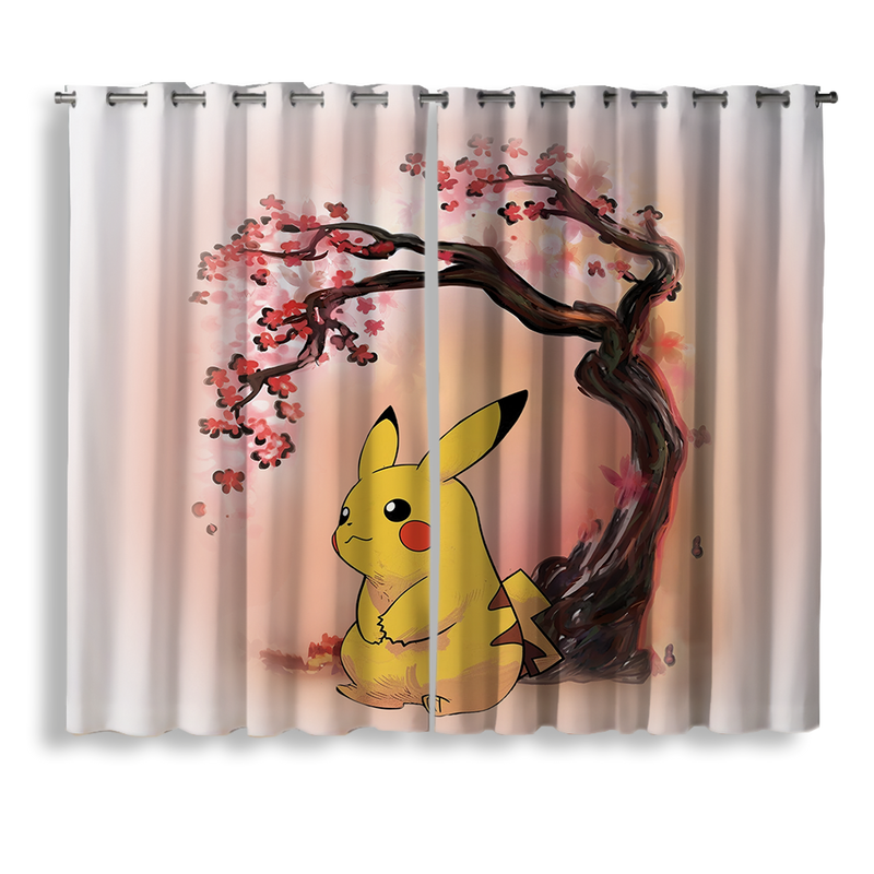 Pikachu Pokemon Japan Cherry Blossom Window Curtain