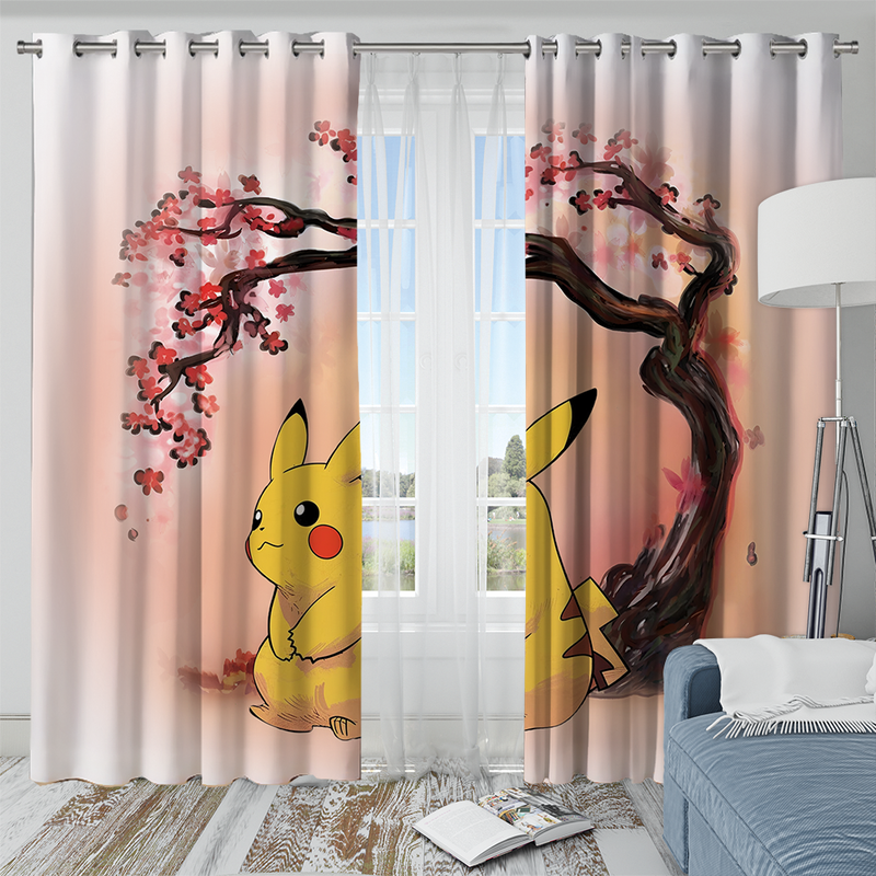 Pikachu Pokemon Japan Cherry Blossom Window Curtain