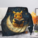 Pikachu Reading On A Crescent Moon Premium Blanket