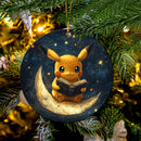 Pikachu Reading On A Crescent Moon Mica Circle Ornament