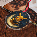 Pikachu Reading On A Crescent Stained Glass Ornament
