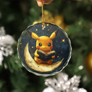 Pikachu Reading On A Crescent Stained Glass Ornament