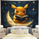 Pikachu Reading On A Crescent Moon 1 Tapestry Room Decor