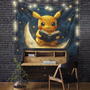 Pikachu Reading On A Crescent Moon 1 Tapestry Room Decor