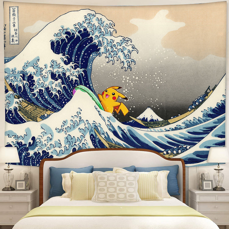 Pikachu Pokemon Surf The Great Wave Tapestry Room Decor