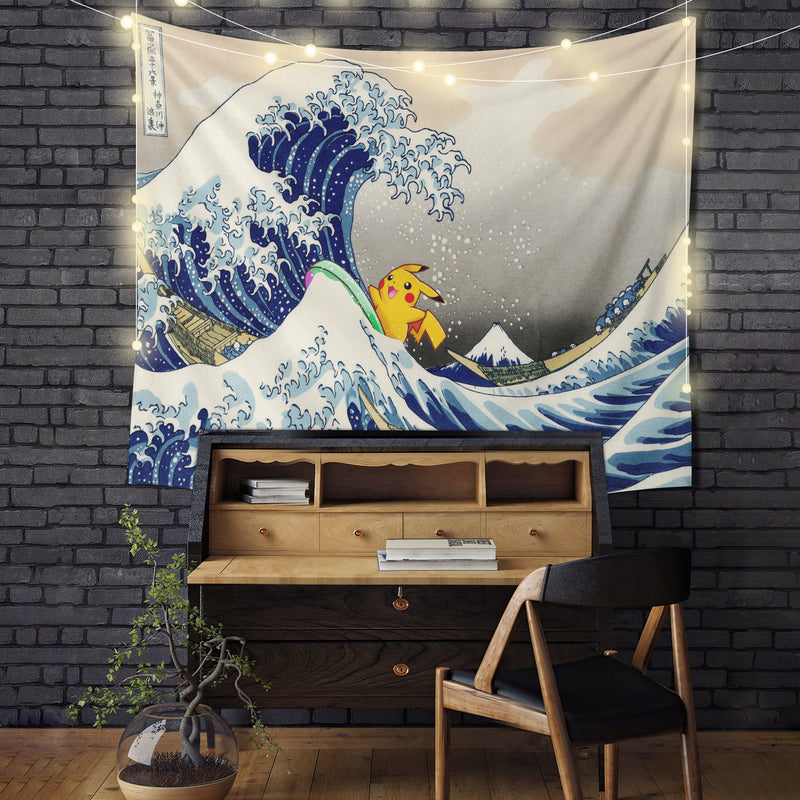 Pikachu Pokemon Surf The Great Wave Tapestry Room Decor