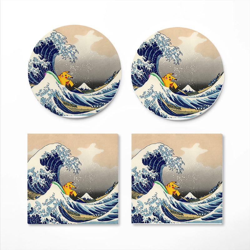 Pikachu The Great Wave Japan Ceramic Drink Coasters