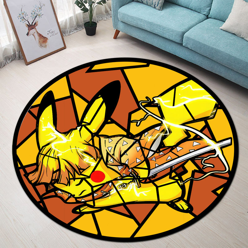 Pokemon Rug Round Pikachu Zenitsu Pokemon Stained Glass Round Carpet Rug Bedroom Livingr