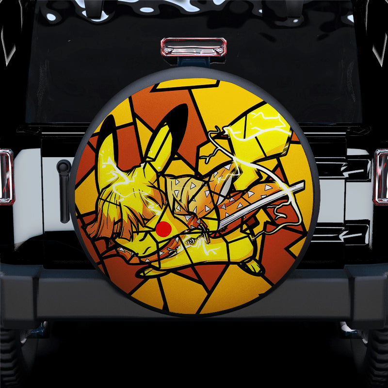 Pikachu Zenitsu Pokemon Stained Glass Car Spare Tire Covers Gift For Campers