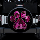 Pink Paw Print Hawaiian Hibiscus Car Spare Tire Cover