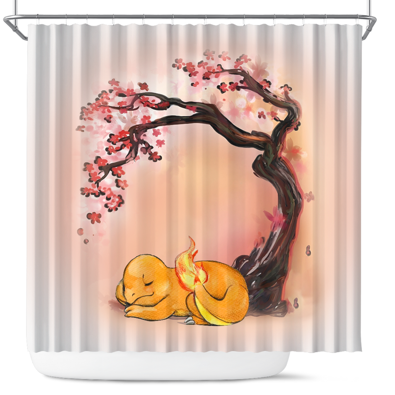 Pokemon Fire Charmander Sleep Cherry Blossom Japan Shower Curtain