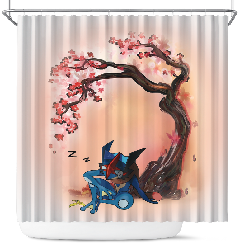 Pokemon Greninja Sleep Cherry Blossom Japan Shower Curtain