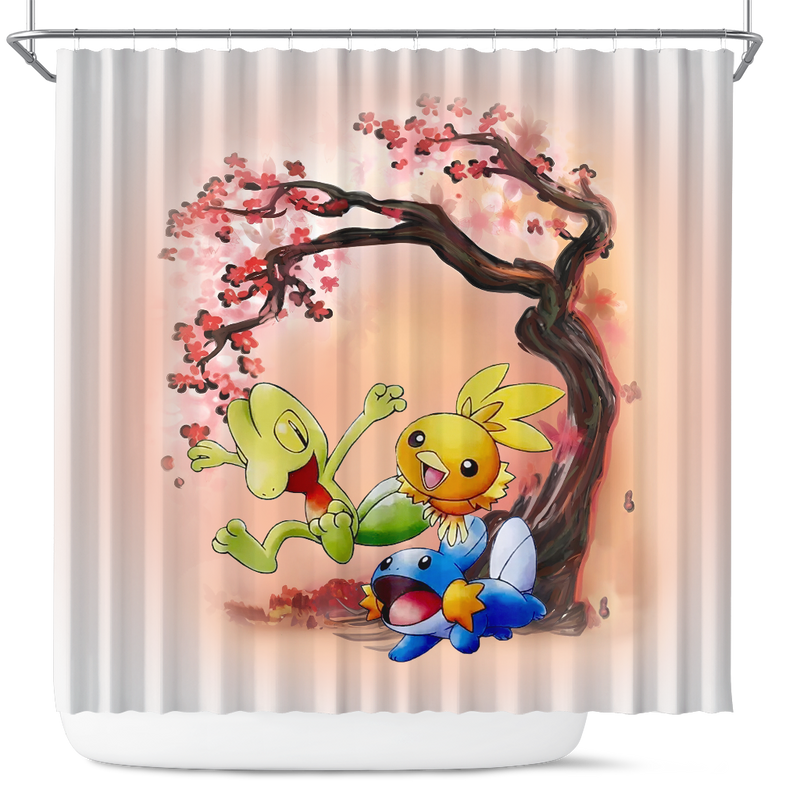Mudkip Treecko Torchic Cherry Blossom Japan Shower Curtain