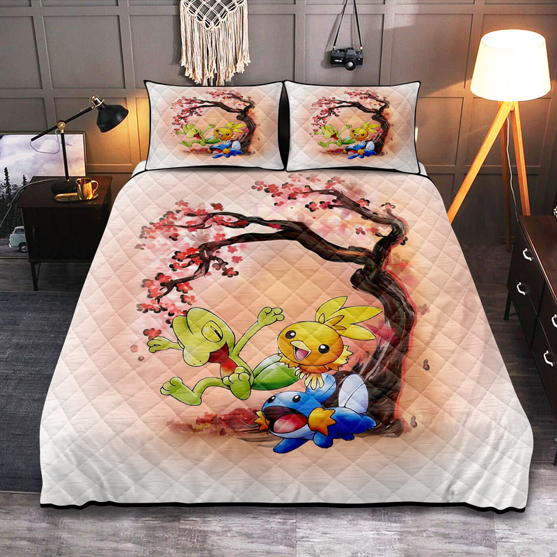 Mudkip Treecko Torchic Cherry Blossom Quilt Bed Sets
