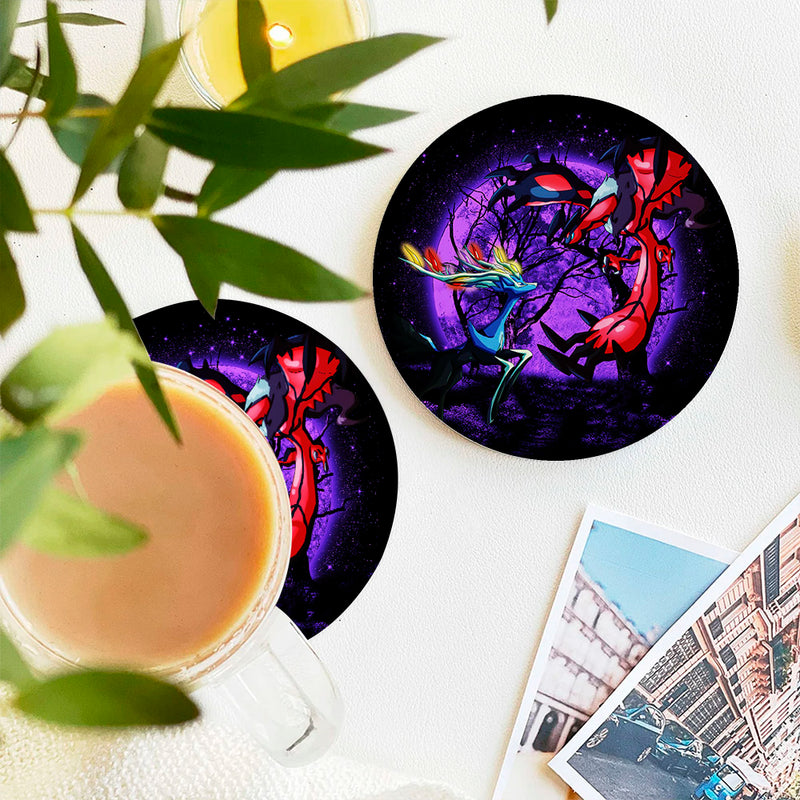 Pokemon X Y Yveltal And Xerneas Moonlight Ceramic Drink Coasters