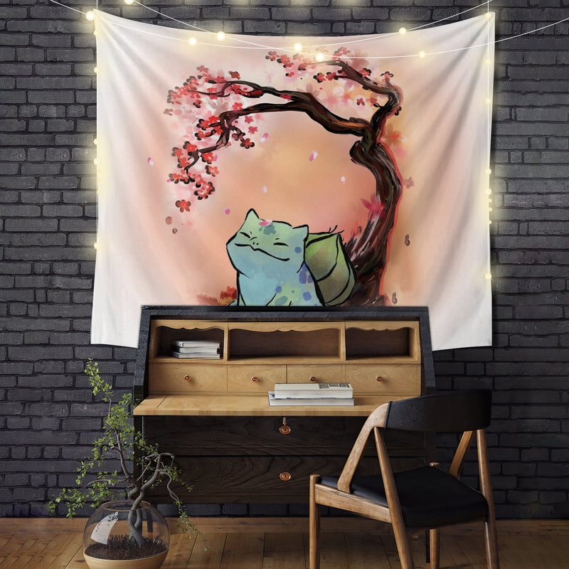 Pokemon Bulbasaur Cherry Blossom Tapestry Room Decor