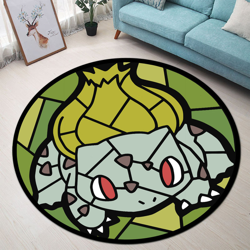 Bulbasaur Stained Glass Round Rug