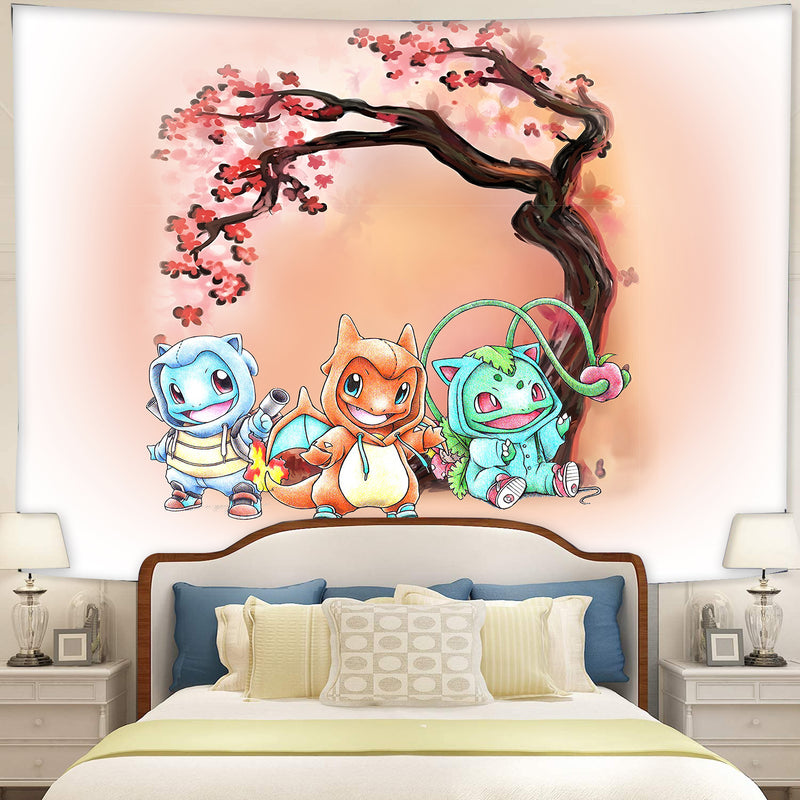 Gen 1 Bulbasaur Charmander Squirtle Japan Style Blossom Tapestry Room Decor