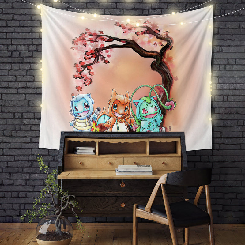 Pokemon Gen 1 Bulbasaur Charmander Squirtle Japan Style Blossom Tapestry Room Decor