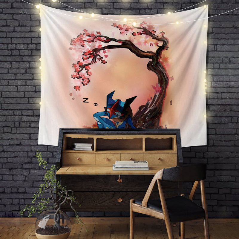 Greninja Sleep Cherry Blossom Tapestry Room Decor