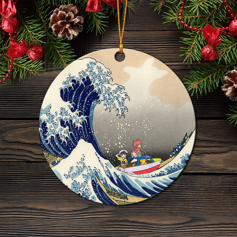 Ponyo On The Cliff By The Sea The Great Wave Japan Pokemon Mica Ornament Perfect Gift For Holiday