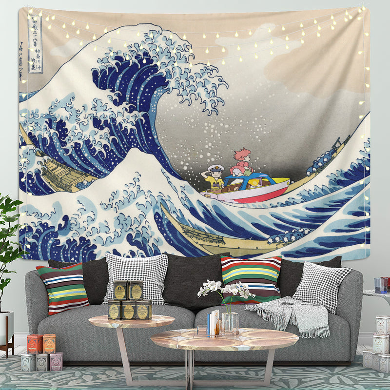 Ponyo On The Cliff By The Sea The Great Wave Tapestry Room Decor