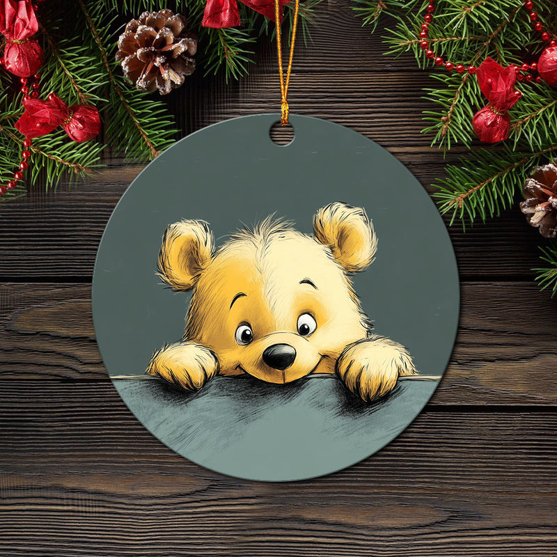 Pooh Peeking Wall Mica Circle Ornament Perfect Gift For Holiday