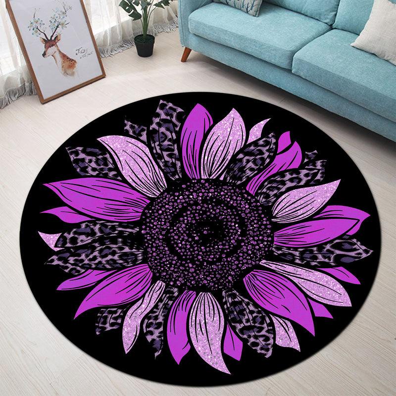 Purple 1 Cheetah Sunflower Round Rug