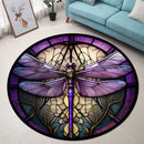 Purple Dragonfly Stained Glass Round Rug