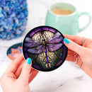 Purple Dragonfly Stained Glass Drink Coasters