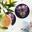 Purple Dragonfly Stained Glass Drink Coasters