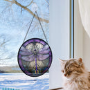 Purple Dragonfly Round Stained Glass Window Hanging Panel Suncatcher