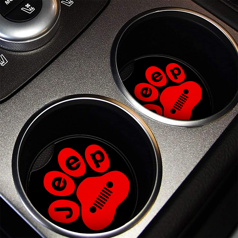 Red Jeep Paw Car Coasters Auto Cup Holder