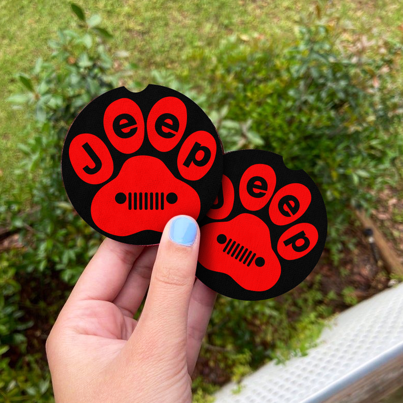 Red Jeep Paw Car Coasters Auto Cup Holder