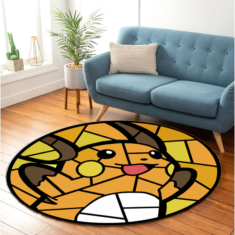 Raichu Stained Glass Round Rug