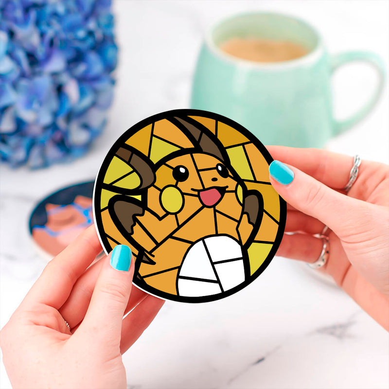 Raichu Pokemon Stained Glass Drink Coasters