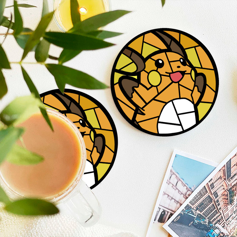 Raichu Pokemon Stained Glass Drink Coasters