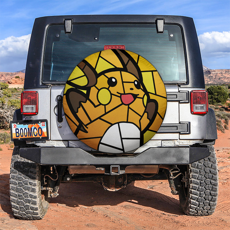 Raichu Stained Glass Pokemon Car Spare Tire Covers Gift For Campers