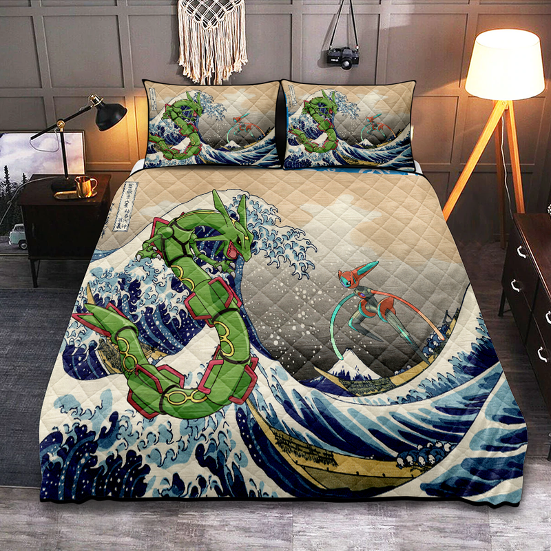Rayquaza Vs Dyoxic Pokemon The Great Wave Quilt Bed Sets